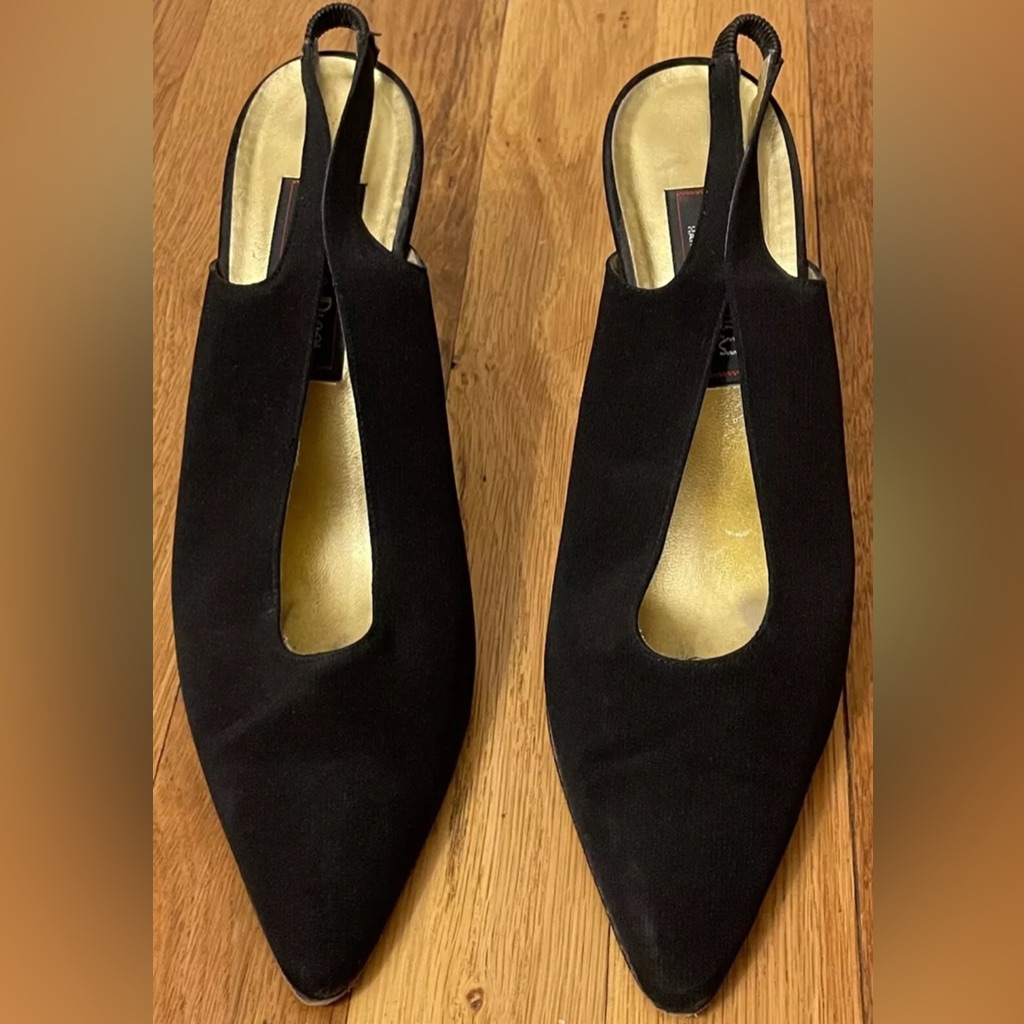 Vittorio Ricci Black Nylon Fabric Slingback Heels Shoes Pumps 7.5 M
